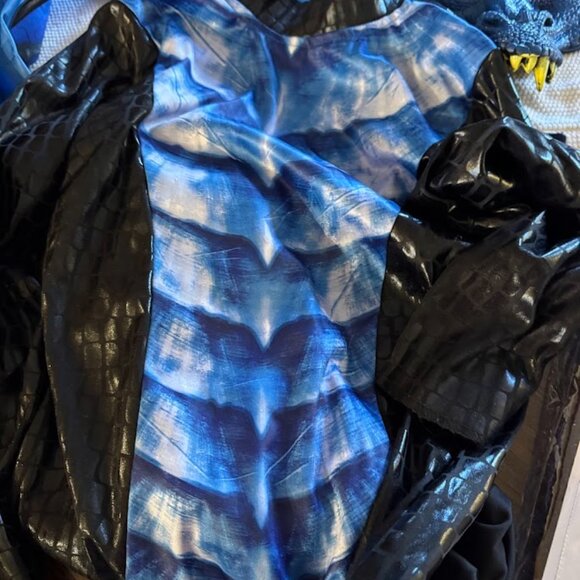 Deadly Dragon Kids Costume Black Blue scales Mask Tail Wings Halloween Boys 8-10 - Picture 7 of 7